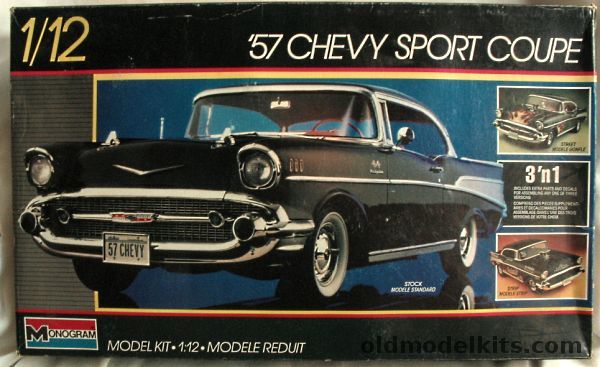 Monogram 1/12 1957 Chevrolet Bel Air (Belair) Sport Coupe - Stock / Street Custom / Drag Strip, 2800 plastic model kit